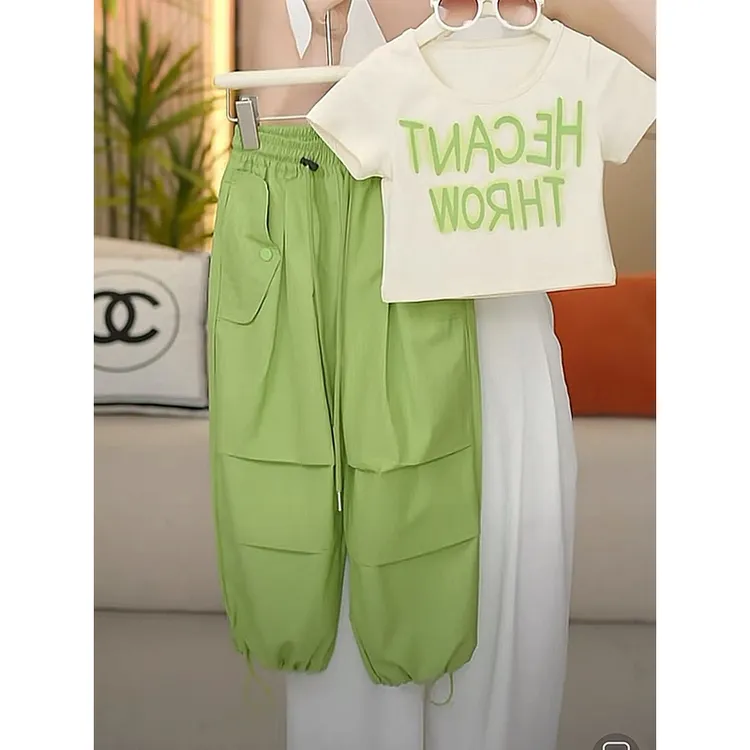 女童夏季套装2025新款儿童装洋气甜酷风短袖工装裤薄款两件套夏装