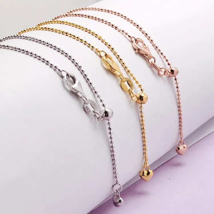 925银银制品 珠珠链切面闪珠硅胶珠可调节抽拉项链弹簧扣万能链子