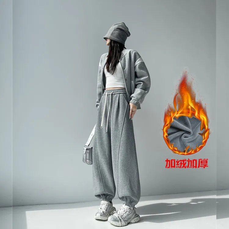 一条过冬情侣冬季男女装特厚加绒休闲束口宽松运动卫裤休闲裤子