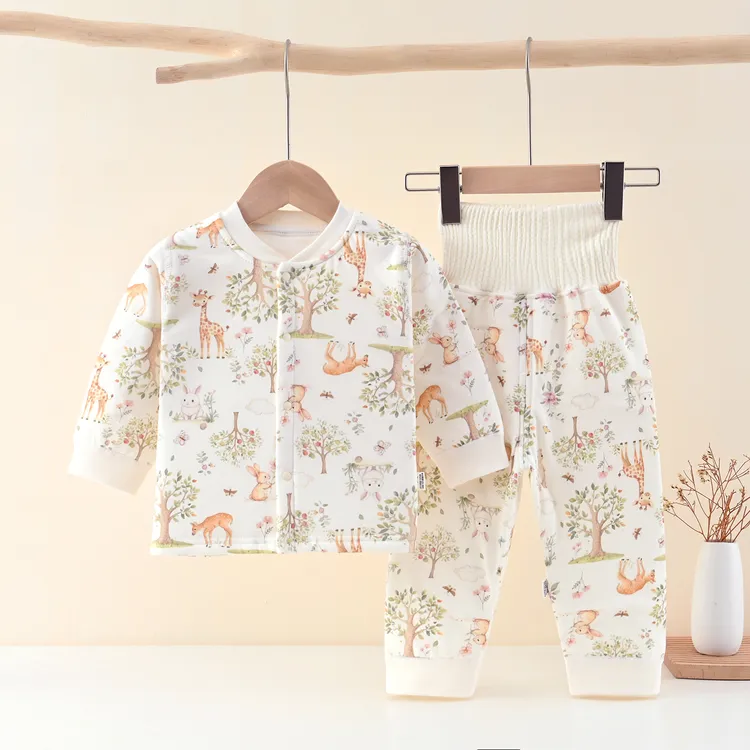 秋冬宝宝60克薄棉分体套装卡通无骨高腰护肚0-3岁保暖表里纯棉