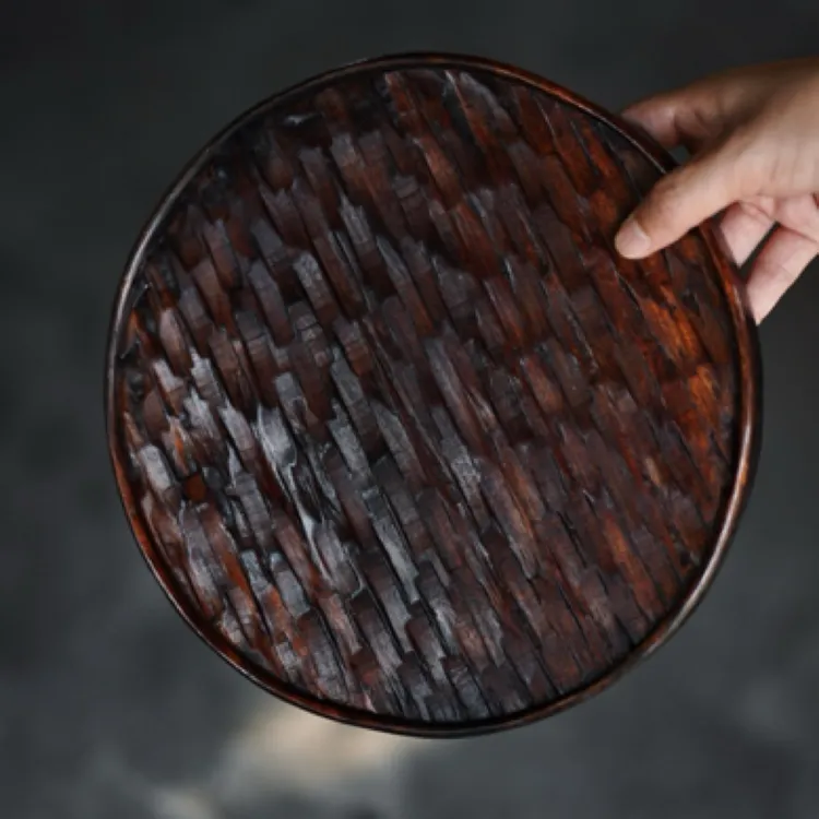 手工编制感木茶盘带酒具