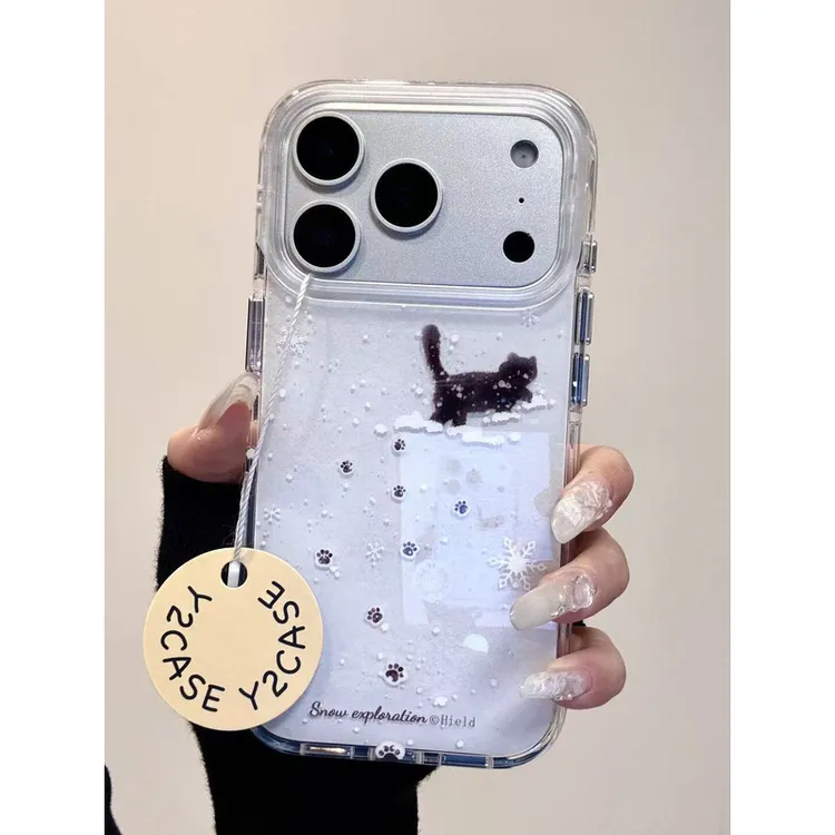 韩风雪花猫咪脚印适用苹果17Promax手机壳vivo华为oppo小米15防摔