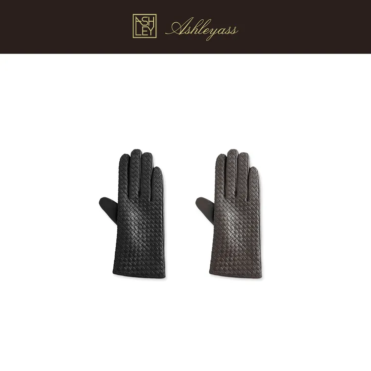 【ASHLEYASS】工艺细质感薄绒锁温双色山羊皮编织手套LSP520274S