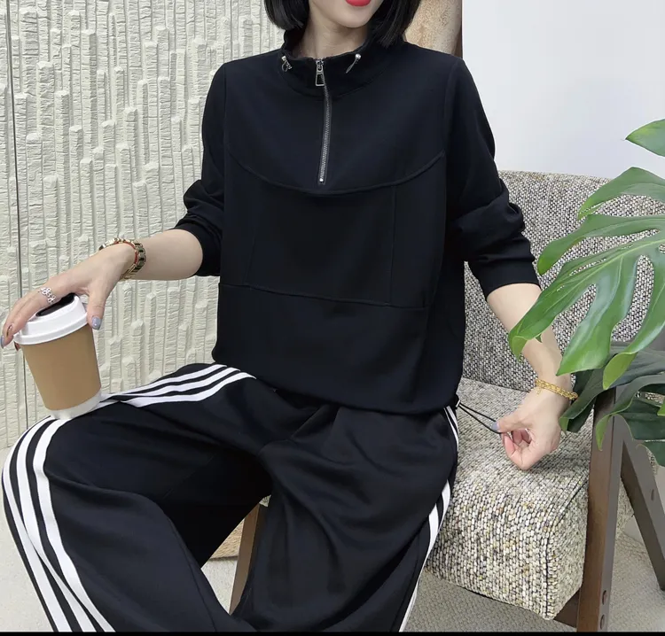 【一雅8508】立领长袖卫衣女2025早秋新款轻奢高端小众设计感
