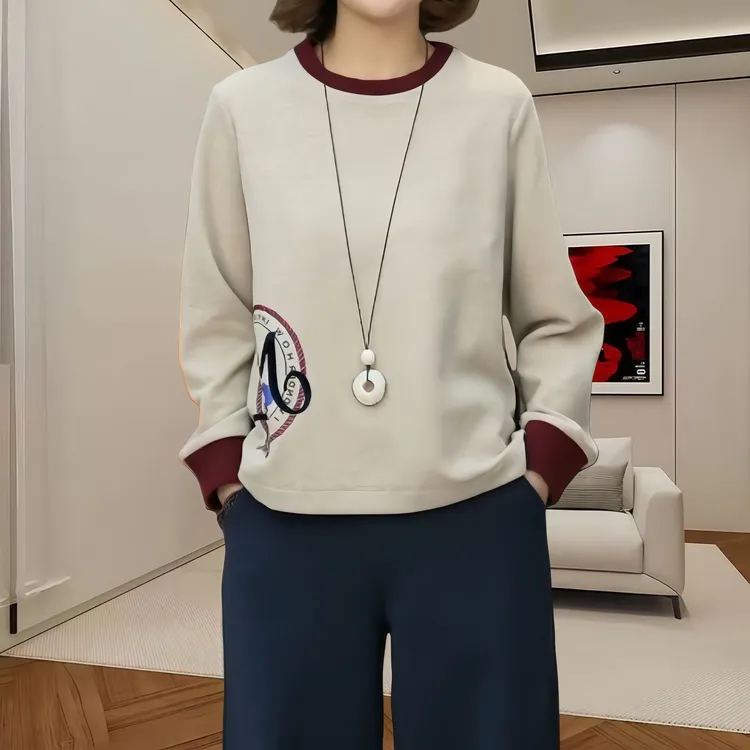 休闲风保暖长袖卫衣女2025秋季新款百搭潮流圆领时尚简约宽松上衣