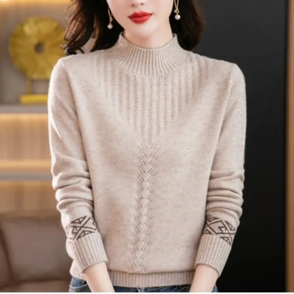 冬季新款纯色半高领毛衣女加厚保暖毛针织衫高档百搭羊毛打底衫