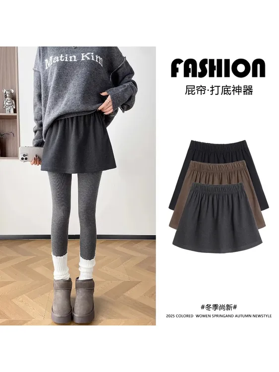 简约又韩系！遮屁帘配鲨鱼裤叠穿女冬新款卫衣打底内搭短裙半身裙