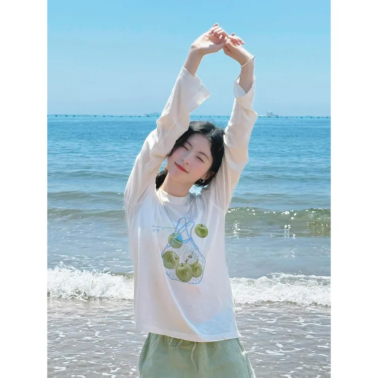 纯棉女衫2025上衣搭白色女感小众打底t设计内早秋长袖大码恤宽松