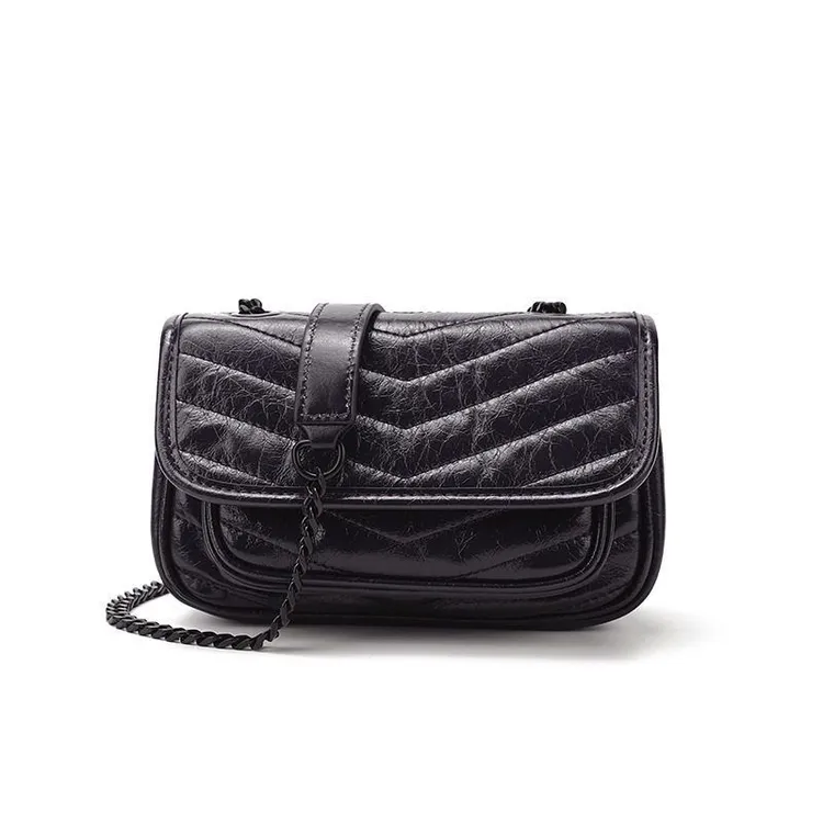 新款高级感头层油蜡牛皮邮差包链条包流浪包复古单肩斜挎女2025