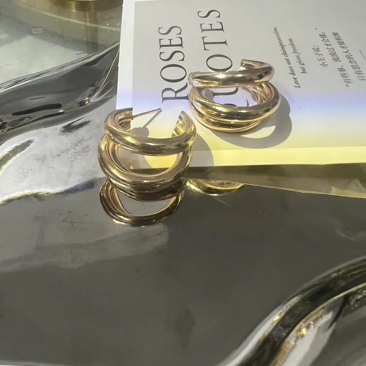 合金耳饰 圈圈欧美爱心/水滴/铃铛日韩耳环金色轻奢百搭耳圈光面