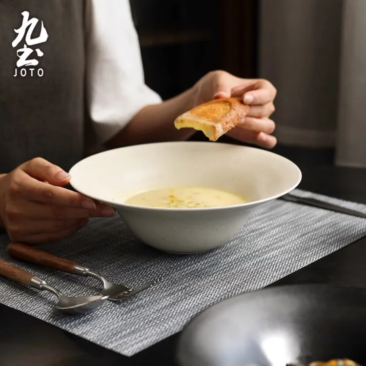 九土日式复古帽子碗家用水果沙拉意面西餐碗创意陶瓷餐具深口菜碗
