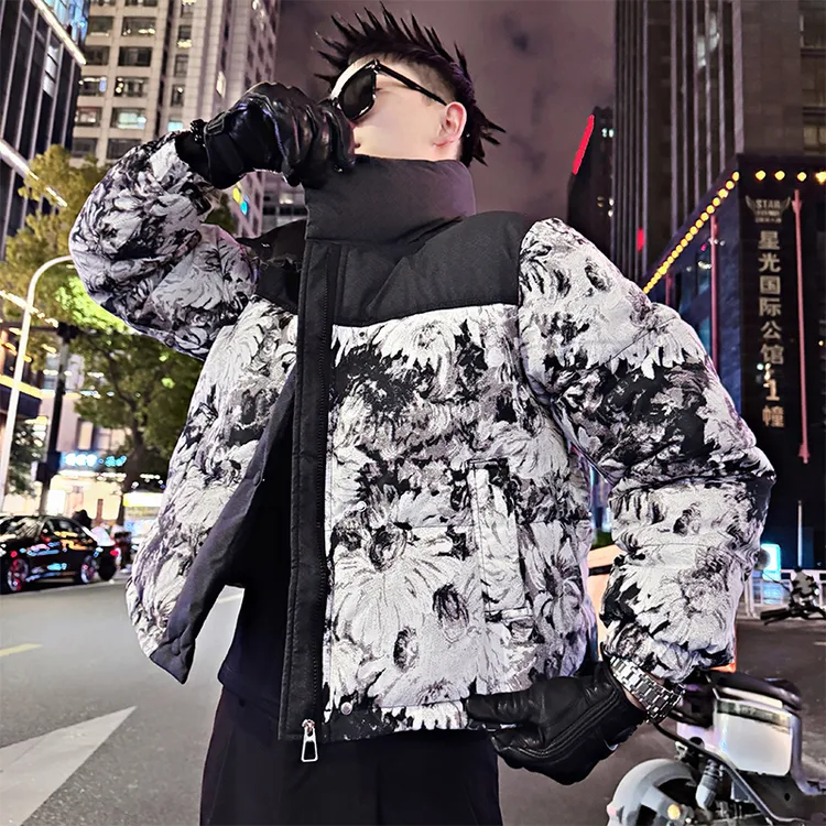设计感立领拼接加厚棉衣男士潮牌时尚棉服2025新款痞帅休闲棉袄子