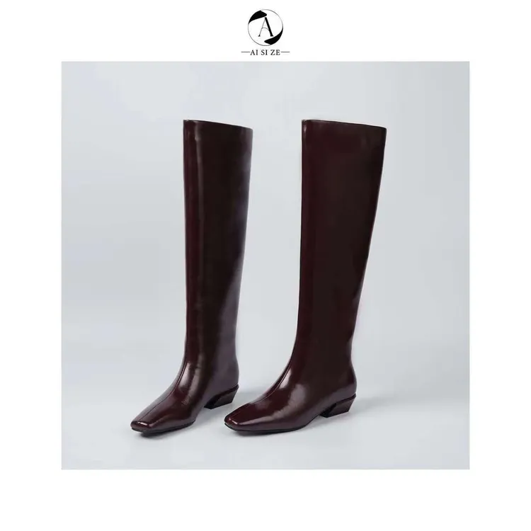 565/牛皮/3公分跟高/真皮女鞋长筒靴齐膝一脚蹬瘦瘦靴粗跟