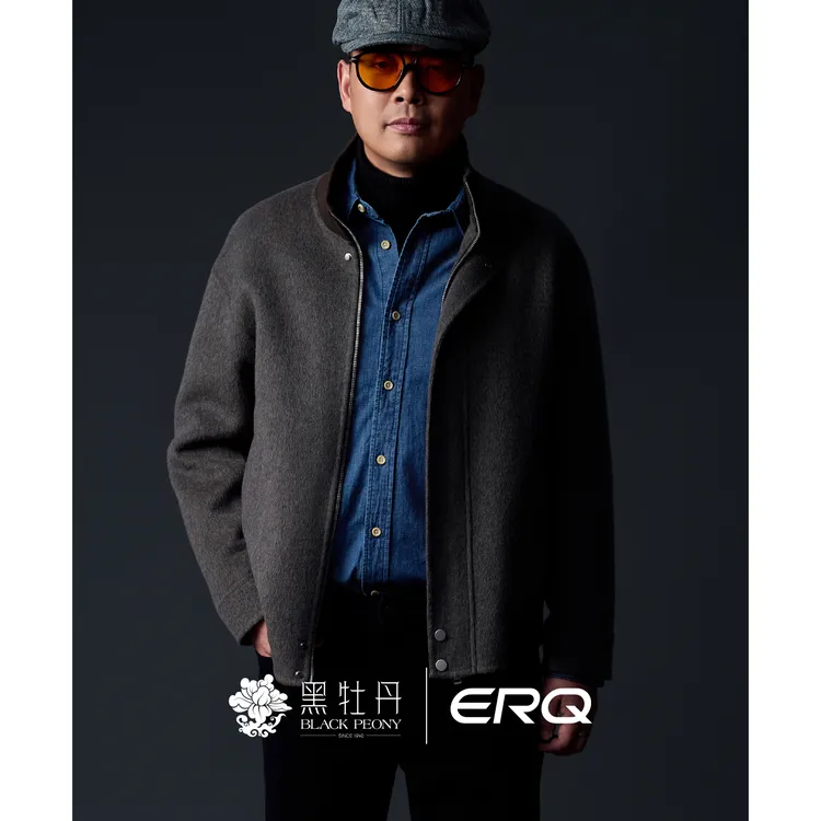 ERQ[70羊毛5羊绒]冬季保暖男士休闲毛呢外套飞行夹克商务立领宽松