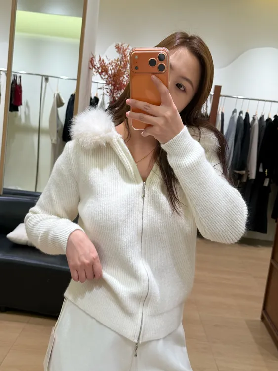 高级感毛领连帽针织开衫毛衣女冬季新款慵懒感上衣短款毛绒外套