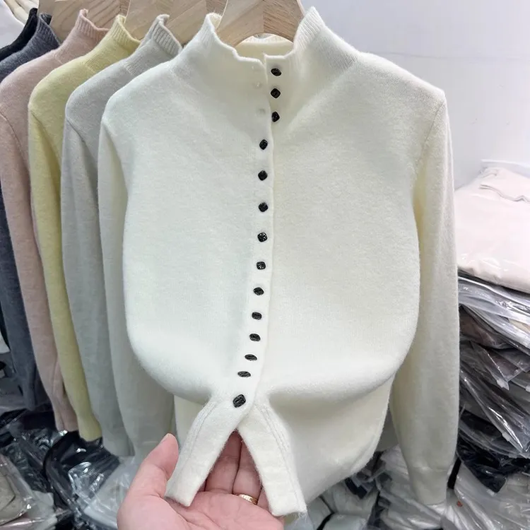 2025春季新款时尚半高领软糯针织开衫女装新款内搭洋气打底衫上衣