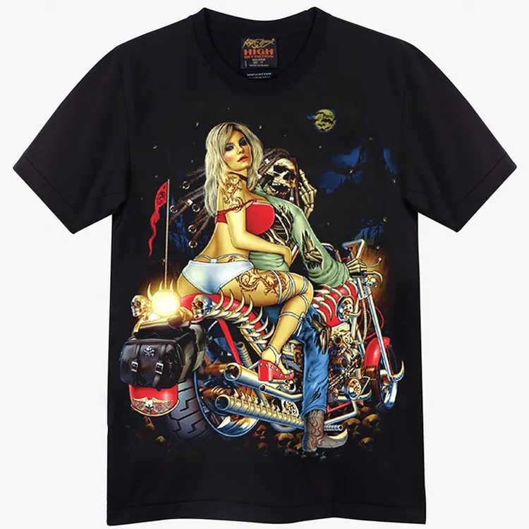 ROCK EMPIRE/摇滚帝国新款机车美女限量款T恤印花圆领纯棉短袖