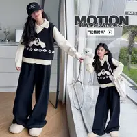 女童秋装学院风假两件毛衣裤子两件套中大童韩版洋气女孩休闲套装