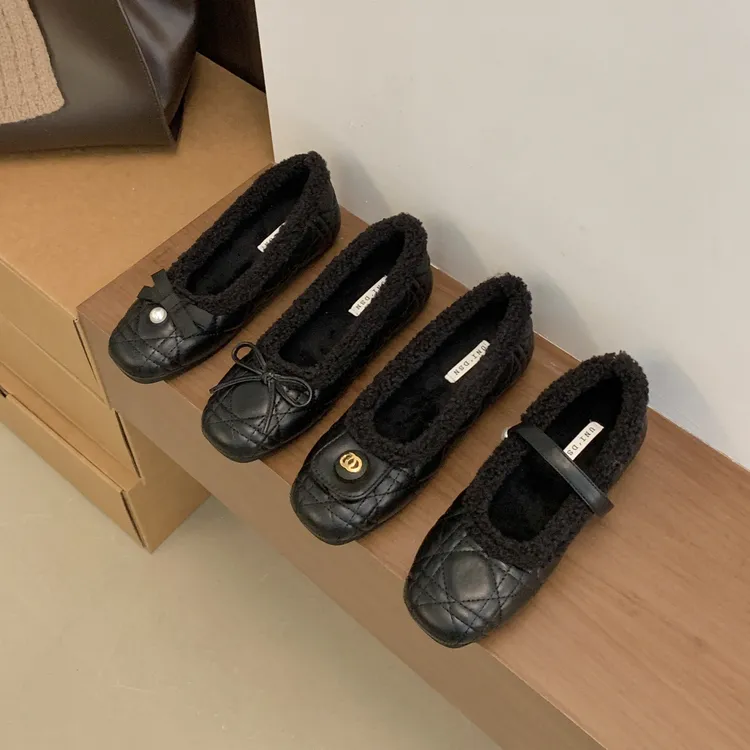 内增高毛毛鞋舒适单鞋防滑增高加绒玛丽珍鞋小香风芭蕾舞鞋