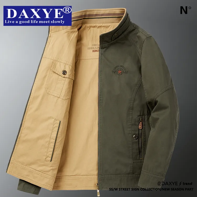 跨境春秋男士纯棉两面穿休闲夹克上衣 中年立领宽松大码男外套