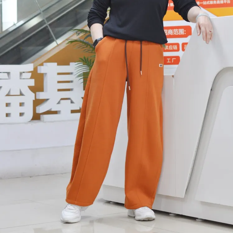 秋冬加绒加厚休闲卫裤高腰显瘦宽松阔腿弯刀女裤