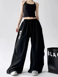 0932 美式复古垂感工装裤女2025夏季宽松阔腿休闲百搭伞兵裤子