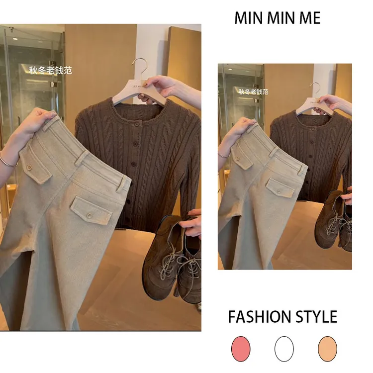 2025秋冬季新款设计感老钱风单排扣针织上衣女搭休闲阔腿裤两件套