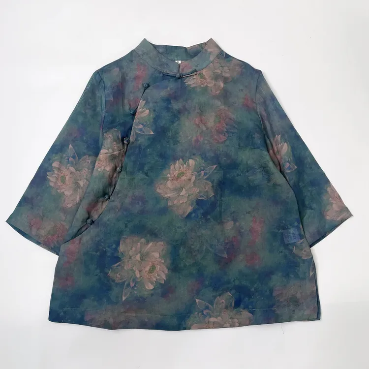 【麻布情结】莨麻香云苎麻斜襟上衣 全开襟气质茶服