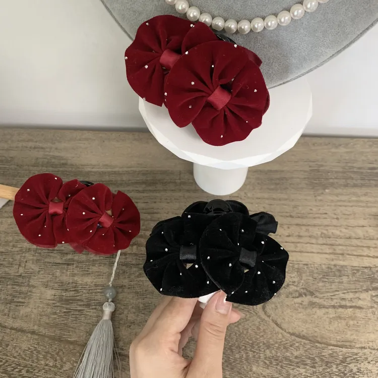秋冬绒面折扇刘海夹7厘米小抓夹半扎发公主头发夹黑色百搭夹子