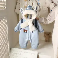 冬季新婴儿加绒加厚连体衣冬天新生儿宝宝棉衣服男女可爱哈衣爬服