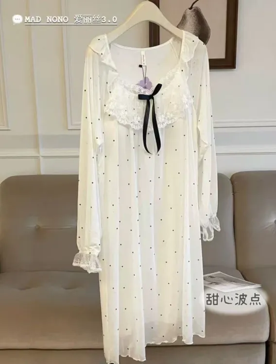 爱丽丝睡裙3.0莫代尔蕾丝网纱甜美仙女风带胸垫家居服女