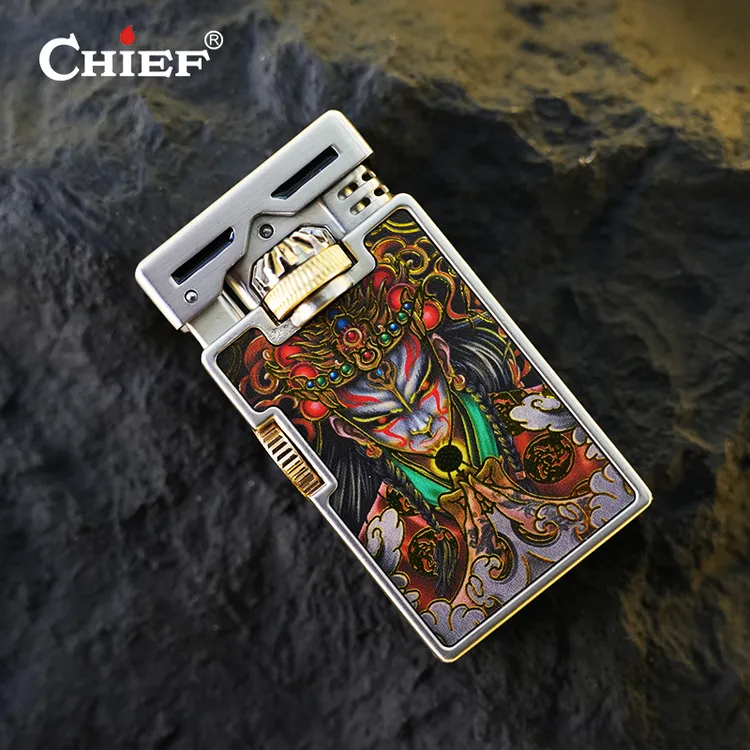 CHIEF/首领麒麟踏祥云白鹤童子彩印煤油打火机双齿轮高颜值点烟器