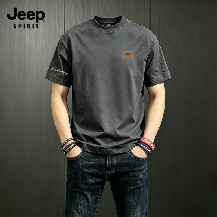 JEEP SPIRIT短袖t恤男夏季新款重磅纯棉体恤男士复古大码正肩半袖