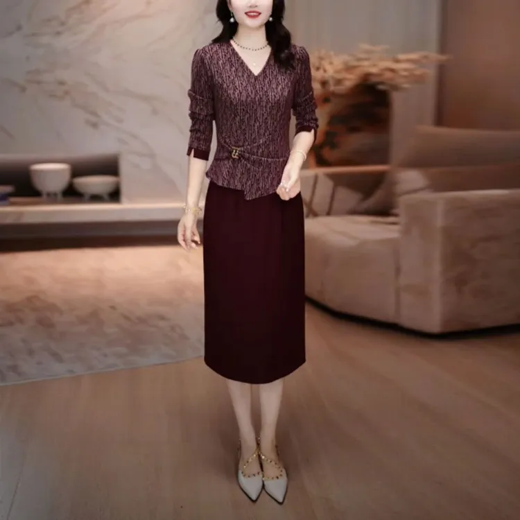 弹力软精纺时尚洋气假两件连衣裙2025秋季新款婚宴妈妈装气质裙子