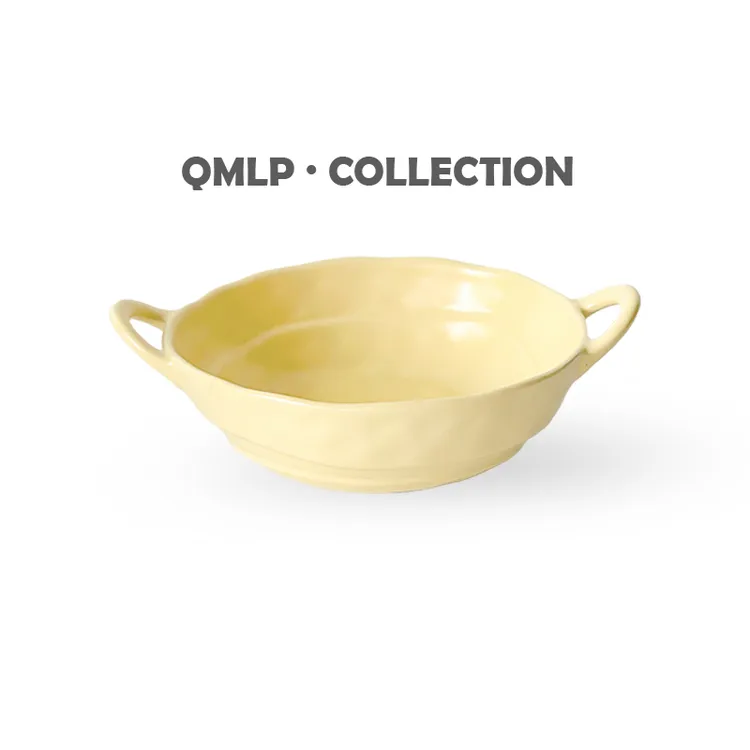 约1000ml(约26.5cm*约6cm) QMLP芝士黄8英寸双耳碗陶瓷螺蛳粉碗