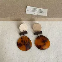 铜合金木质耳饰 新中式复古几何圆片耳环女士高级感轻奢独特耳饰