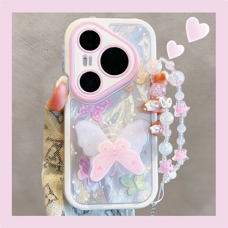 适用华为pura80pro+手机壳唯美ins梦幻羽纱蝴蝶支架pura70pro女款