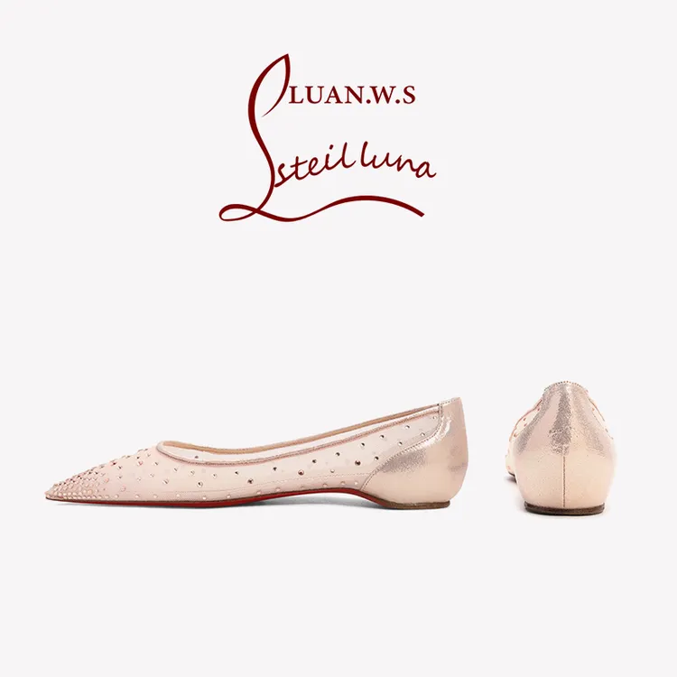 法式尖头平底水钻浅口鞋女内增高网纱仙女风红底内增高羊皮单鞋女