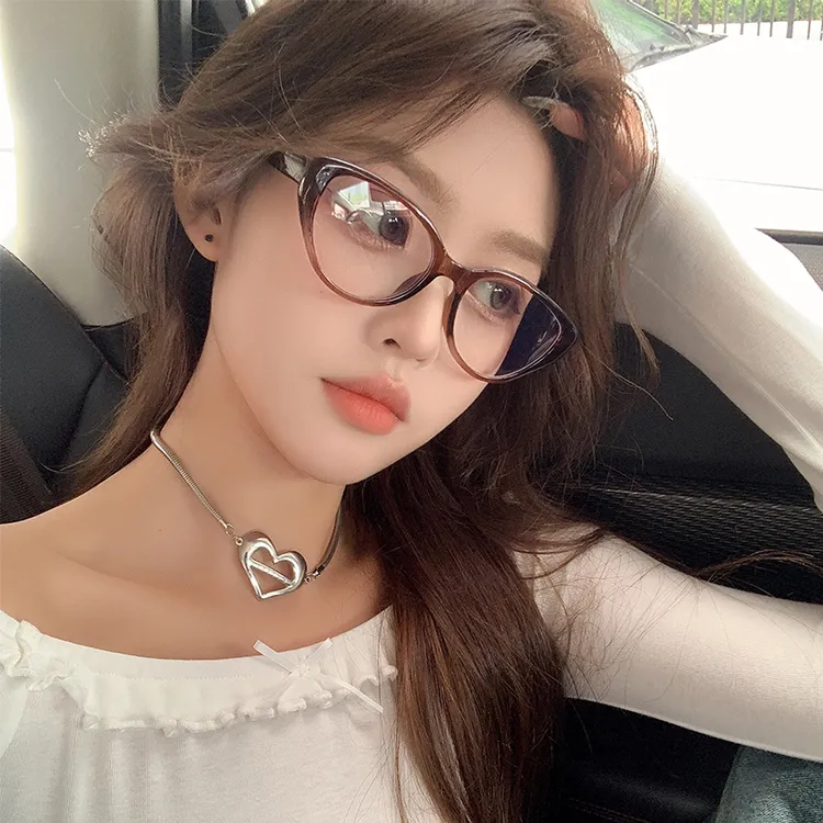 韩版新款冷茶色猫眼眼镜欧美风辣妹街拍素颜镜框防蓝光近视眼镜女