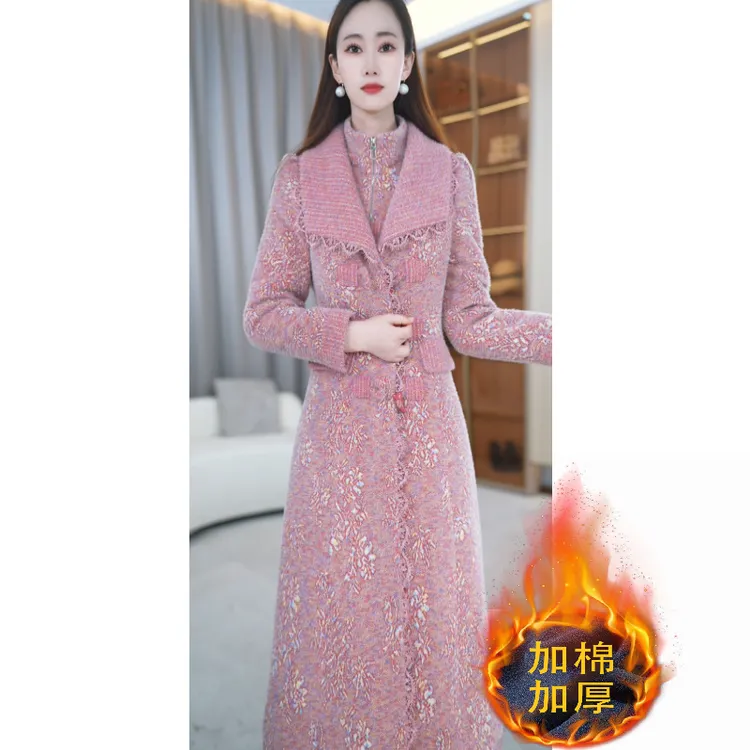 【玖慕】冬装新款轻奢时尚加厚保暖通勤大衣+裙子M-4XL