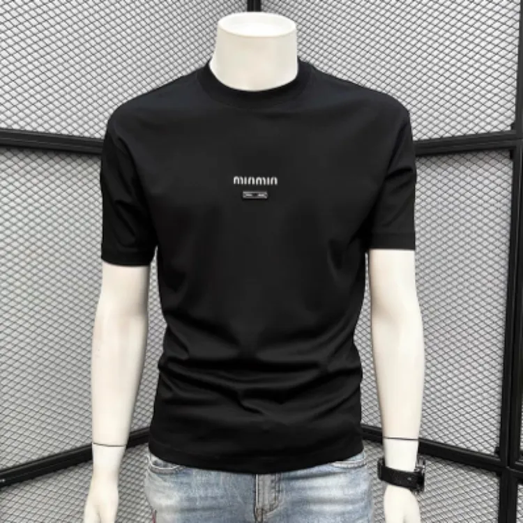 修身男士t恤上衣字母圆领短袖夏季短袖T恤男装个性半袖ins打底衫