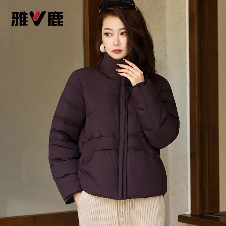 V/雅鹿YLH01B11560新国标90绒 新款羽绒服女短款时尚立领冬装外套