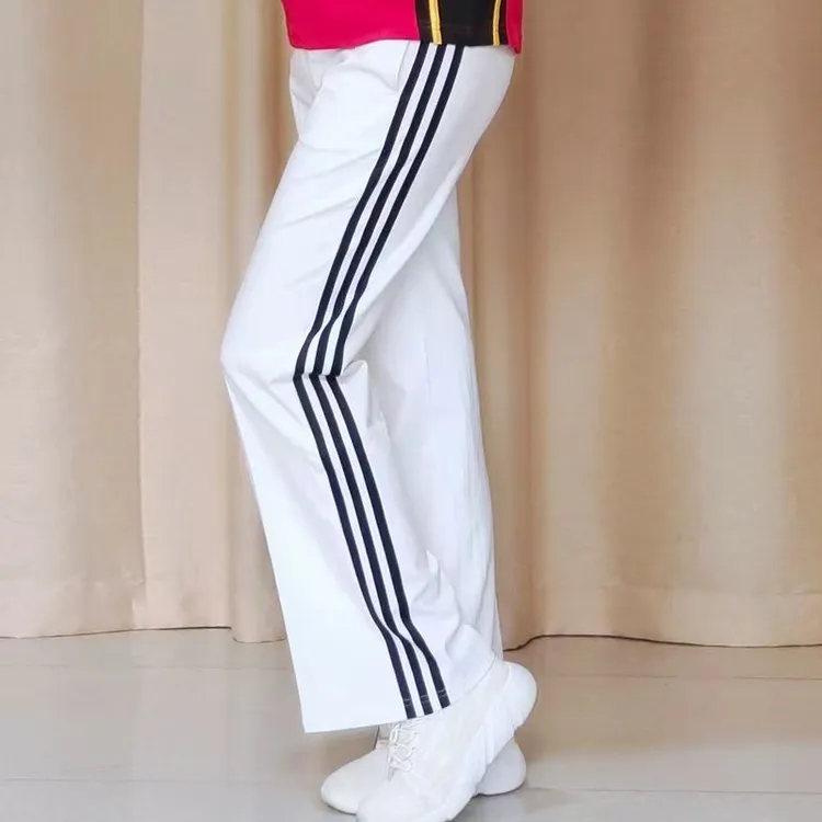 新款春夏秋季男女同款黑白色运动长裤大码宽松高腰广场舞团服定制