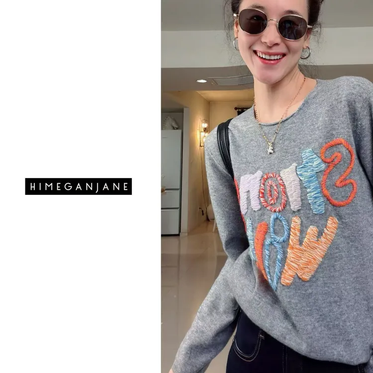 HIMEGANJANE 纯手工3D立体手钩刺绣100羊毛羊毛衫9922