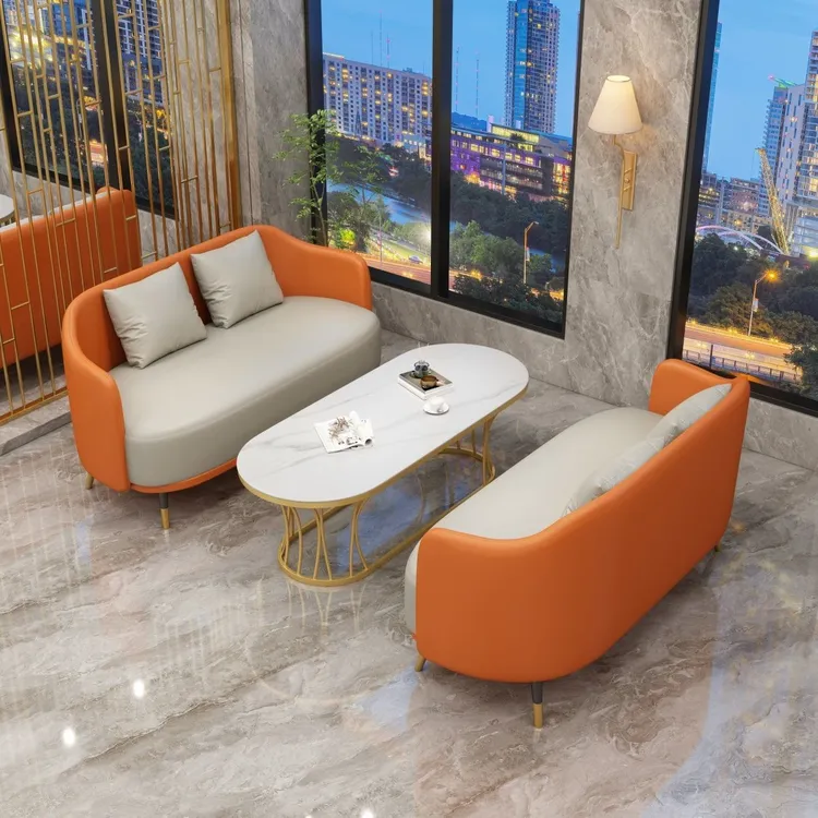 咖啡厅奶茶店休息区接待沙发组合轻奢双人沙发美容院牙科洽谈桌椅