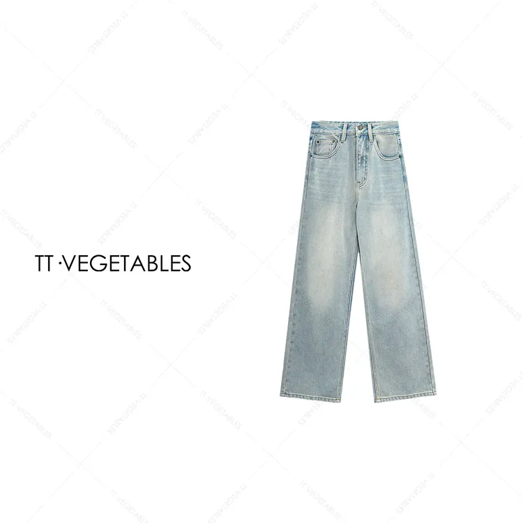 噢芬/小个子【悠絮】棉柔加绒牛仔裤复古蓝色高腰百搭直筒裤522376