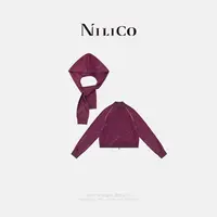 NILICO【加减空间】莱赛尔舒适弹力时髦撞色休闲卫衣外套+连帽披肩