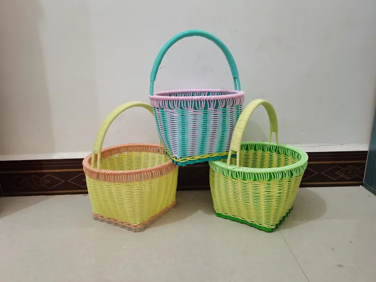 鸡蛋蓝手提篮藤编花篮纯手工篮子果篮收纳筐买菜菜篮野餐篮客厅