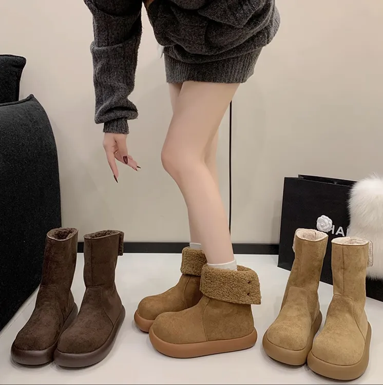 【增高5cm】两穿雪地靴冬日小暖炉芒果头厚底松糕底套筒绒面毛毛靴