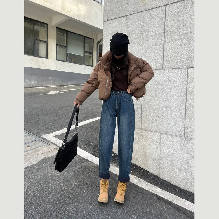 高腰哈伦牛仔裤女秋冬新款加绒时尚百搭老爹裤复古休闲显瘦萝卜裤